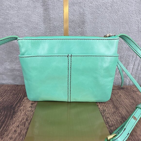HOBO Amble Crossbody Bag Mint Green Leather Small Multi Pocket Magnetic Zip Boho - Picture 12 of 15